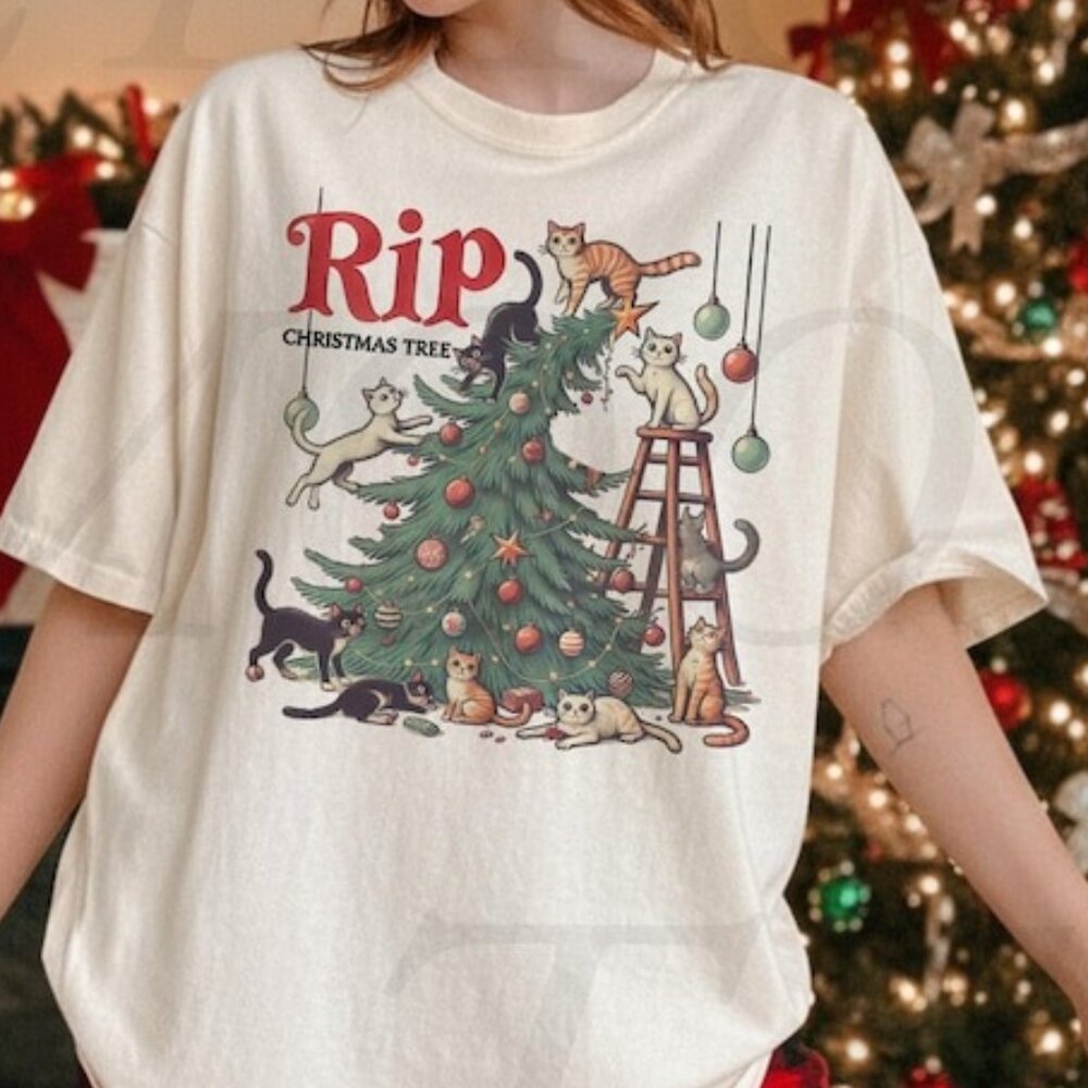 Christmas Tree Cat Shirt, Funny Cat Christmas Tee